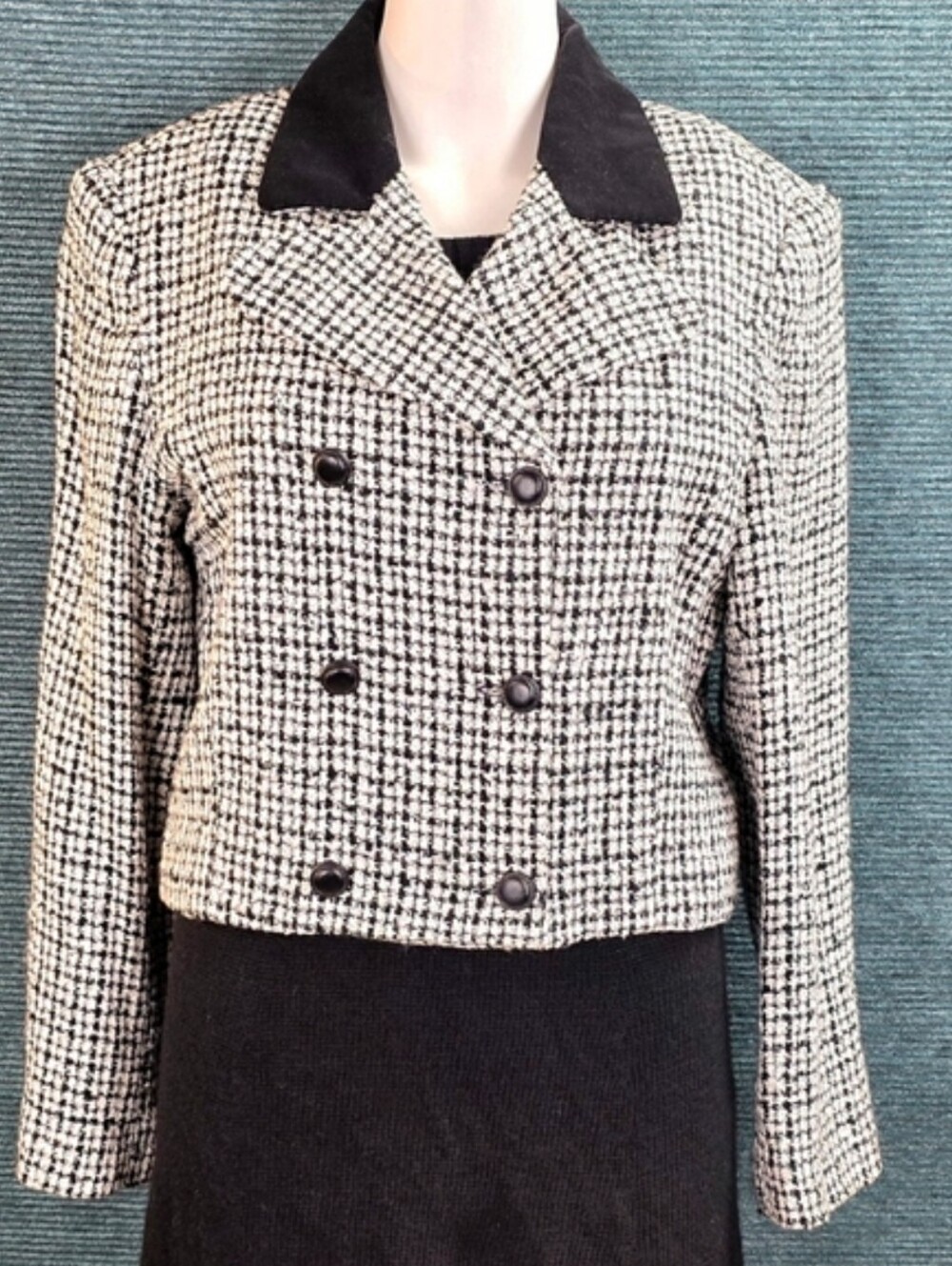 Vintage Express Compagnie Internationale Cropped Tweed Double Breasted Blazer